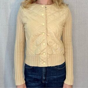 Uniform John Paul Richard Women's Genuine Leather & Cotton Knit Cream Jacket M